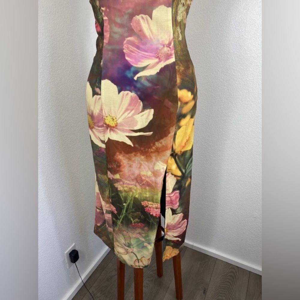 UO April Tie-Back Midi Slip Dress (in Neutral Multi) - Picture 8 of 12